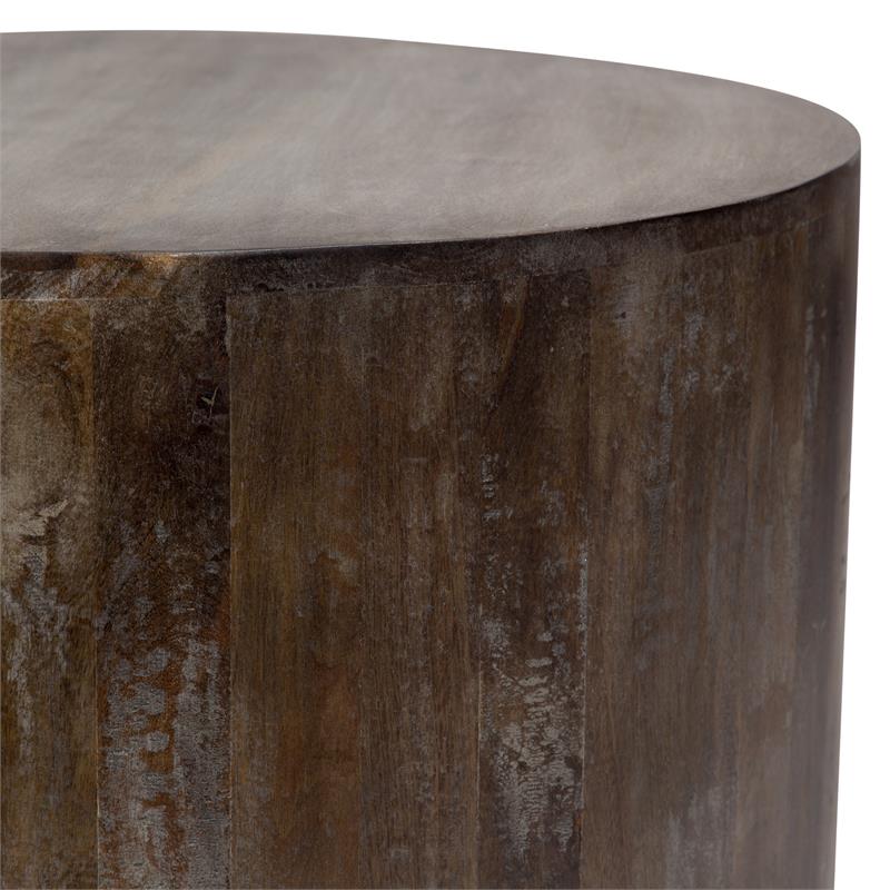 Hawthorne Collections Round Wood Coffee Table in Gray Wash/Espresso