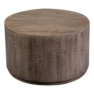 Hawthorne Collections Round Wood Coffee Table in Gray Wash/Espresso