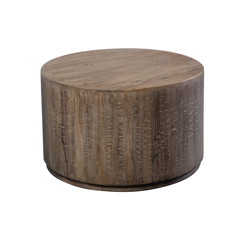Hawthorne Collections Round Wood Coffee Table in Gray Wash/Espresso