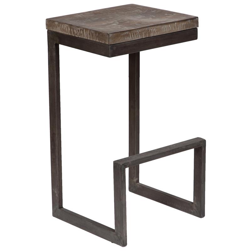 Cube Mango Wood & Architectural Metal Bar Stool