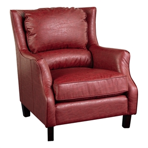 Hawthorne Collections Sussex Leather Accent Chair with Padded Cushions in Red