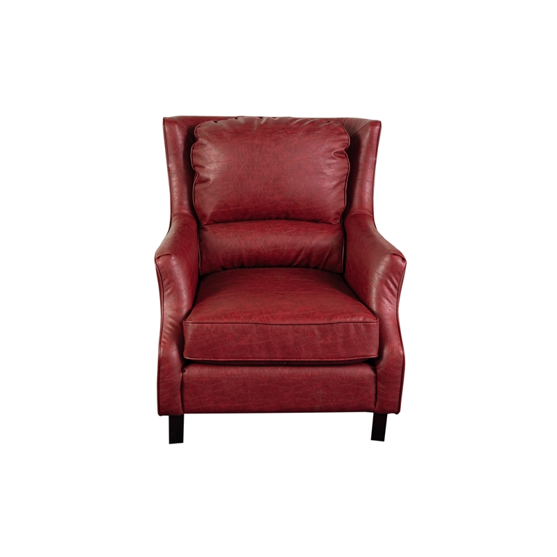 Hawthorne Collections Sussex Leather Accent Chair with Padded Cushions in Red