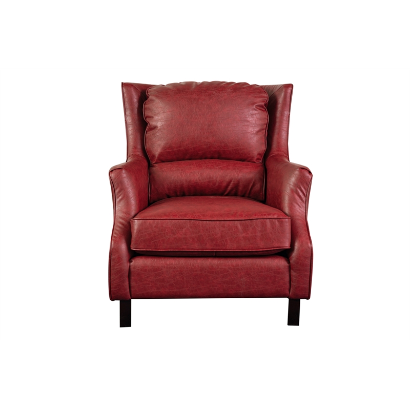 Hawthorne Collections Sussex Leather Accent Chair with Padded Cushions in Red