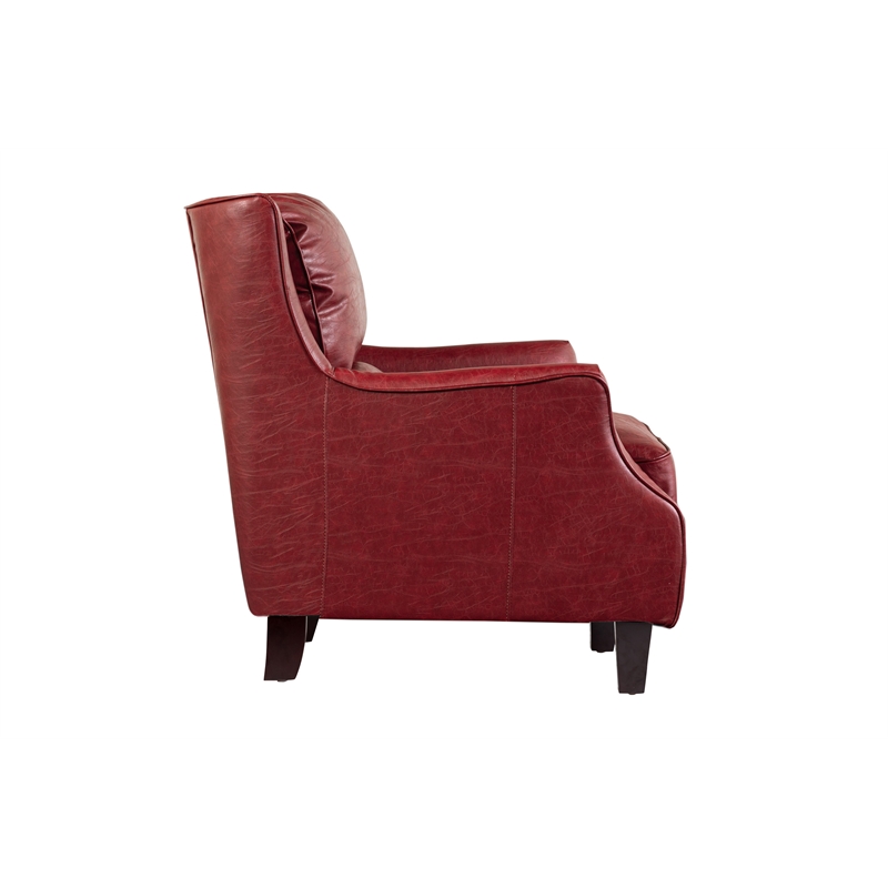 Hawthorne Collections Sussex Leather Accent Chair with Padded Cushions in Red