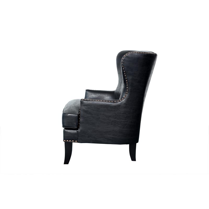 Hawthorne Collections Barrow Leather Accent Chair with High Back in Black