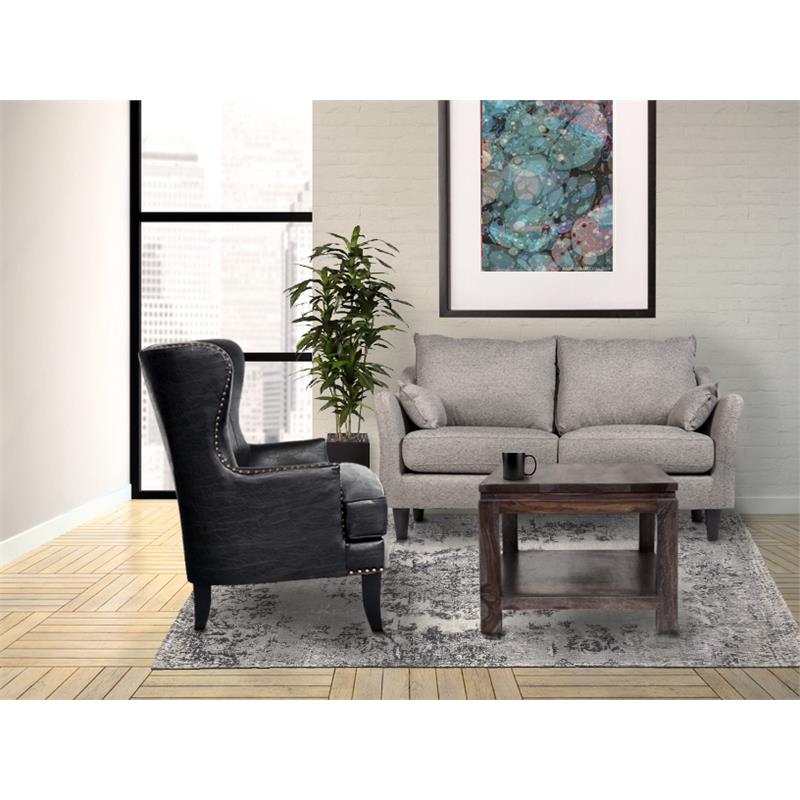 Hawthorne Collections Barrow Leather Accent Chair with High Back in Black
