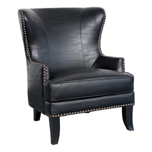 Hawthorne Collections Barrow Leather Accent Chair with High Back in Black