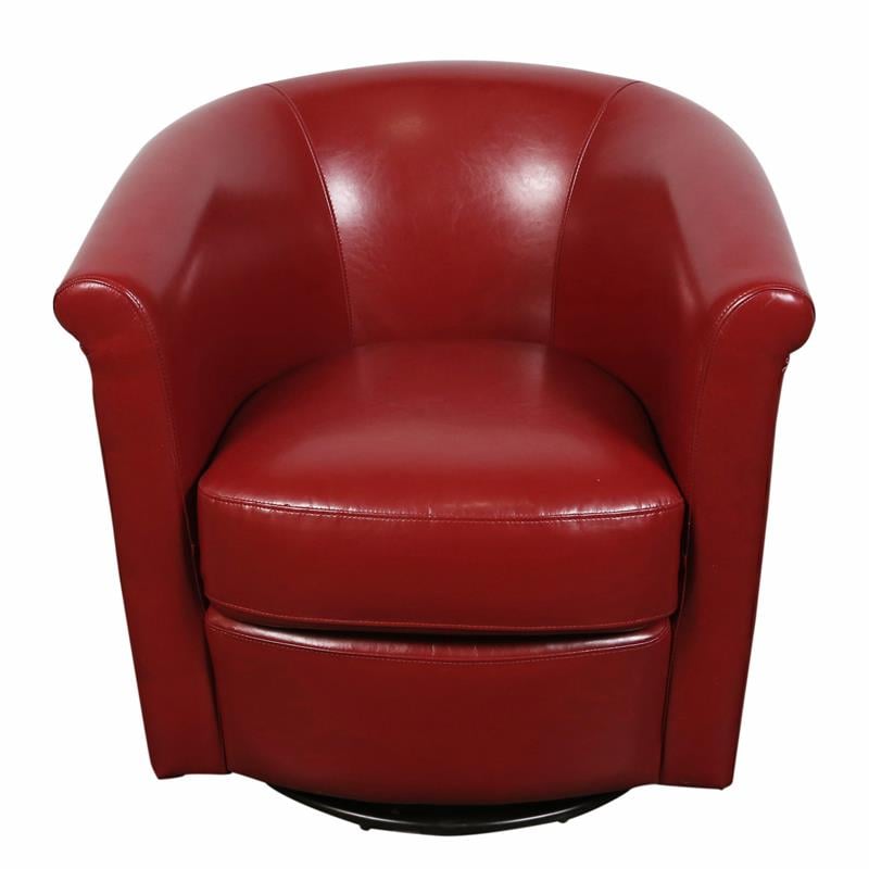 Hawthorne Collections Lowe Faux Leather Accent Chair with Barrel Back in Red