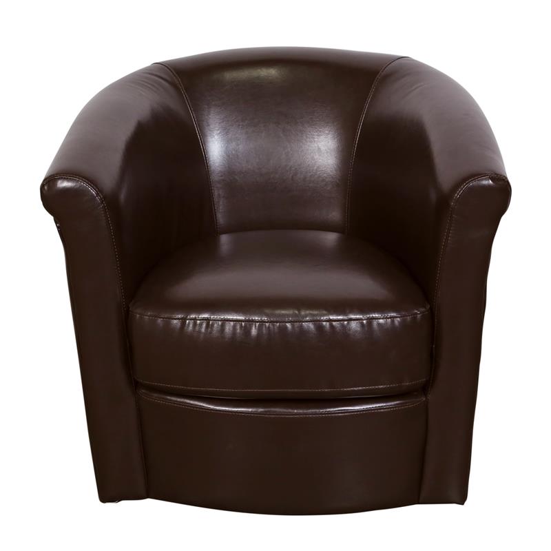Lowe Contemporary Leather-Look Swivel Accent Chair - Chocolate