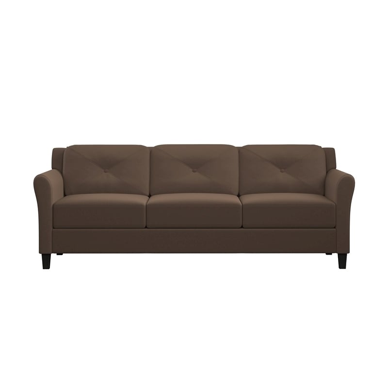 Hawthorne Collections Cushion Back Transitional Microfiber Sofa in Brown