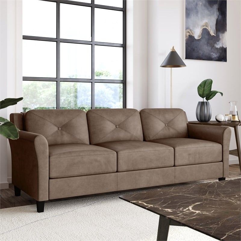 Hawthorne Collections Cushion Back Transitional Microfiber Sofa in Brown
