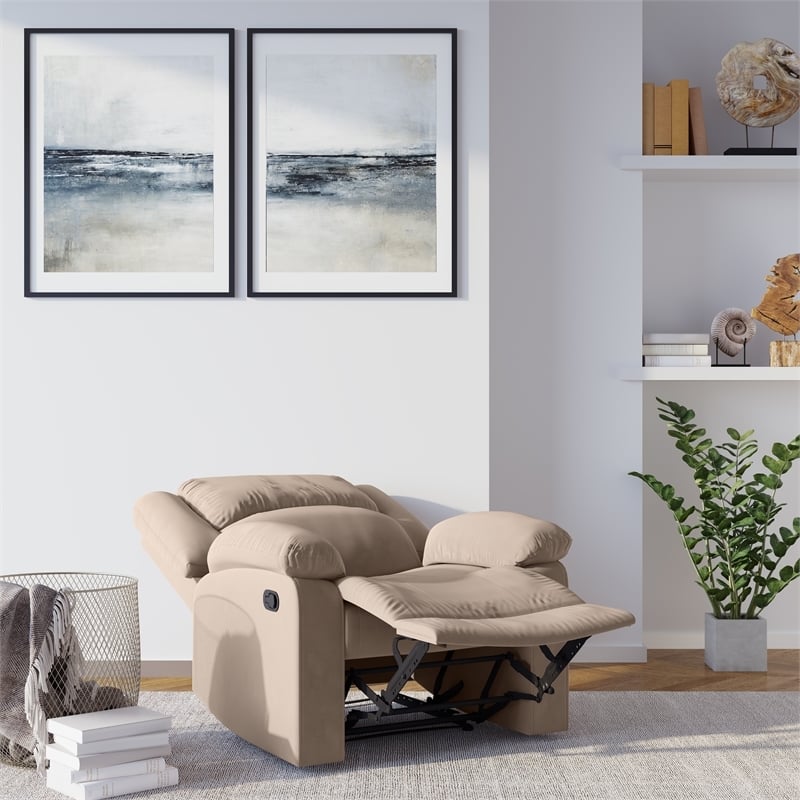 Hawthorne Collections Transitional Polyester Microfiber Recliner in Beige