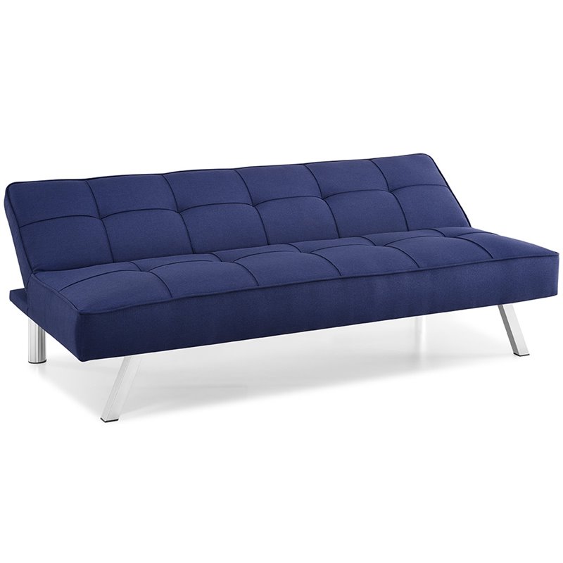 Hawthorne Collections Tufted Contemporary Fabric Sleeper Sofa in Navy Blue