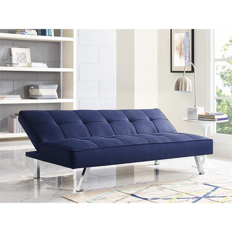 Hawthorne Collections Tufted Contemporary Fabric Sleeper Sofa in Navy Blue