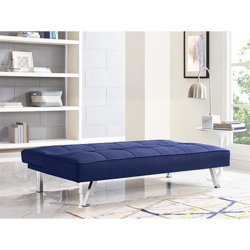 Hawthorne Collections Tufted Contemporary Fabric Sleeper Sofa in Navy Blue