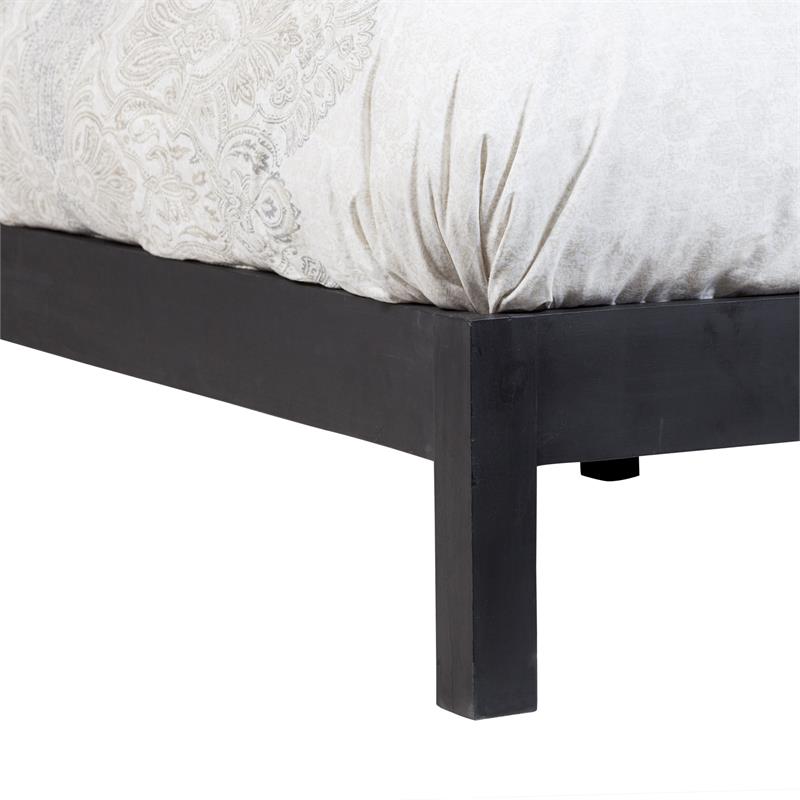 Hawthorne Collections Traditional Hand Carved Floral Wood Queen Bed in Black