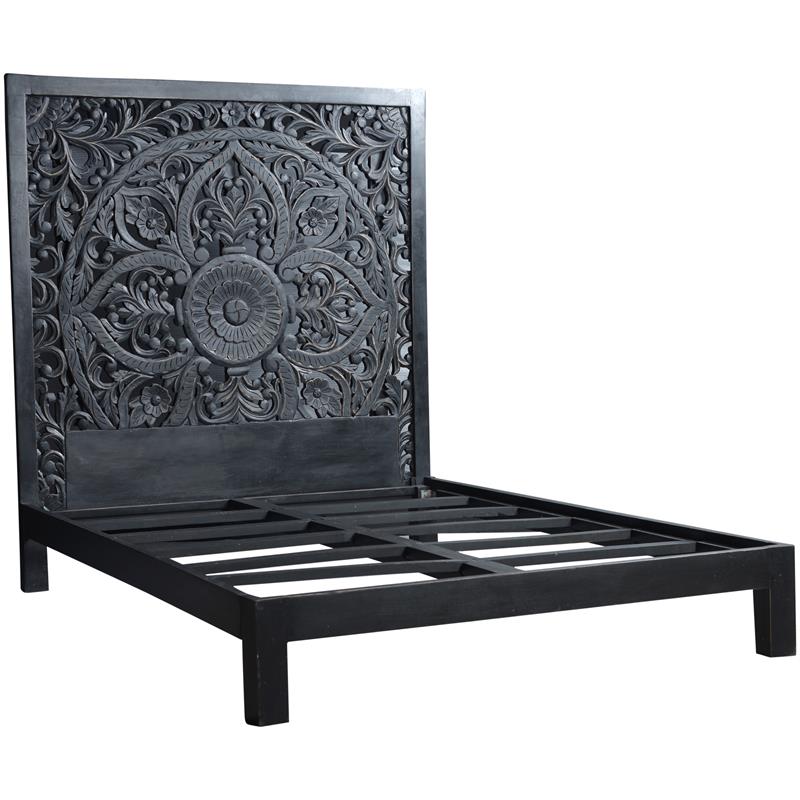 Hawthorne Collections Traditional Hand Carved Floral Wood Queen Bed in