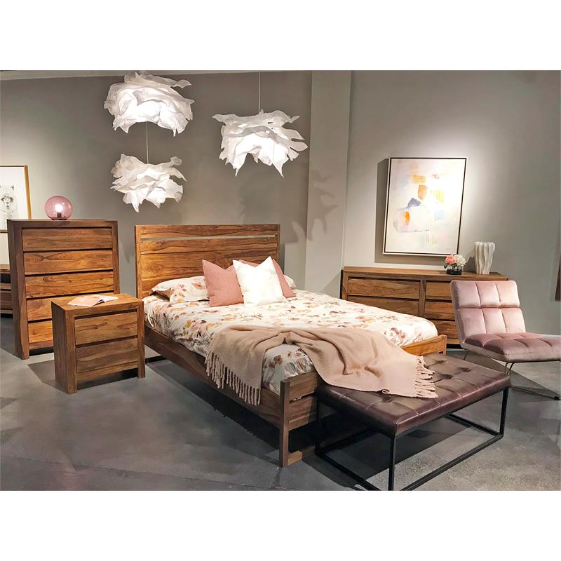 Avalon Mid-Century Modern Sheesham Wood Queen Bed