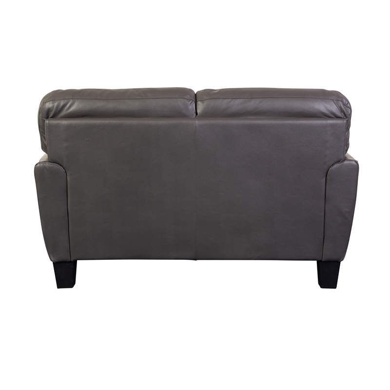 Hawthorne Collections Top Grain Leather Button Tuft Loveseat in Gray