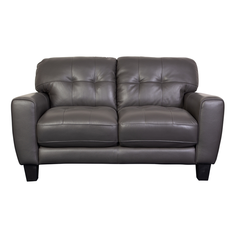 Hawthorne Collections Top Grain Leather Button Tuft Loveseat in Gray