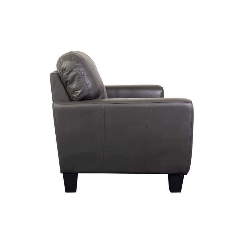 Hawthorne Collections Top Grain Leather Button Tuft Loveseat in Gray