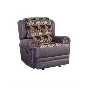 Hawthorne Collections Yellowstone Wildlife Pattern Leather-Look Recliner - Gray