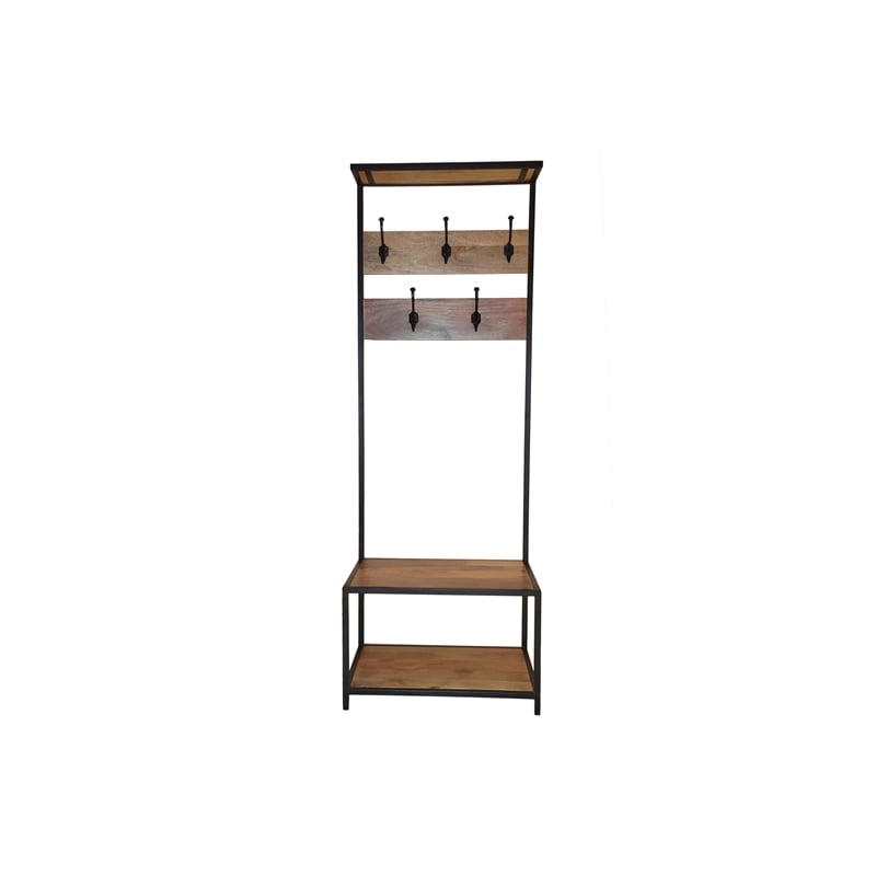 Hawthorne Collections Delancy Solid Mango Wood Industrial Hall Tree - Brown