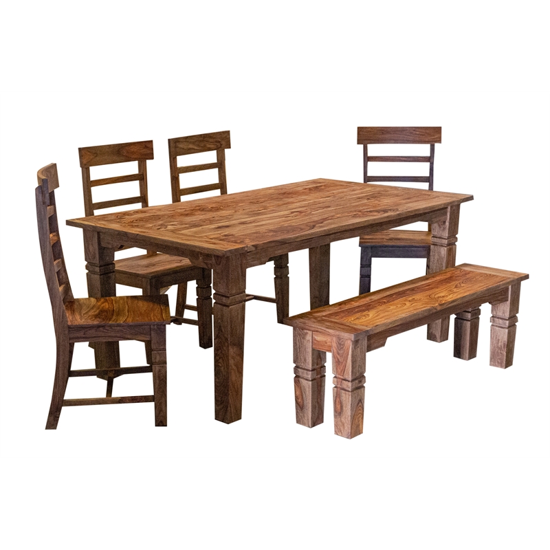 Hawthorne Collections Taos Solid Sheesham Wood Extension Dining Table - Brown