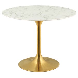 Hawthorne Collections 40&quot Round Faux Marble Top Pedestal Dining Table in Gold