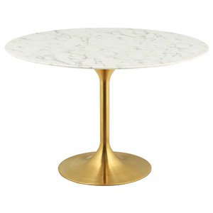 Hawthorne Collections 47&quot&quot Round Faux Marble Top Pedestal Dining Table in Gold