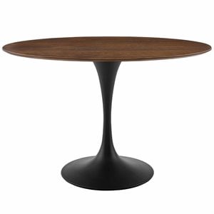Hawthorne Collections 48&quot Oval Top Modern Metal Dining Table in Black/Walnut