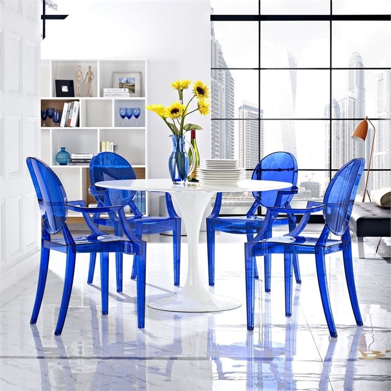 Hawthorne Collections Dining Arm Chair in Blue (Set of 4)