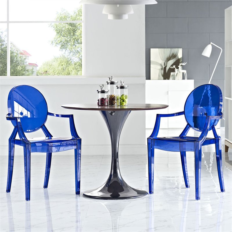 Hawthorne Collections Dining Arm Chair in Blue (Set of 2)