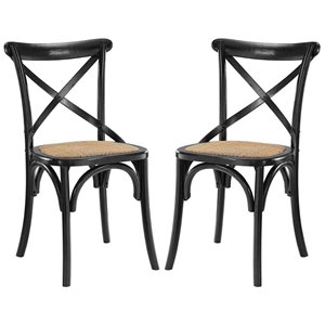 Hawthorne Collections 18.5&quot Modern Wood Dining Side Chair in Black (Set of 2)