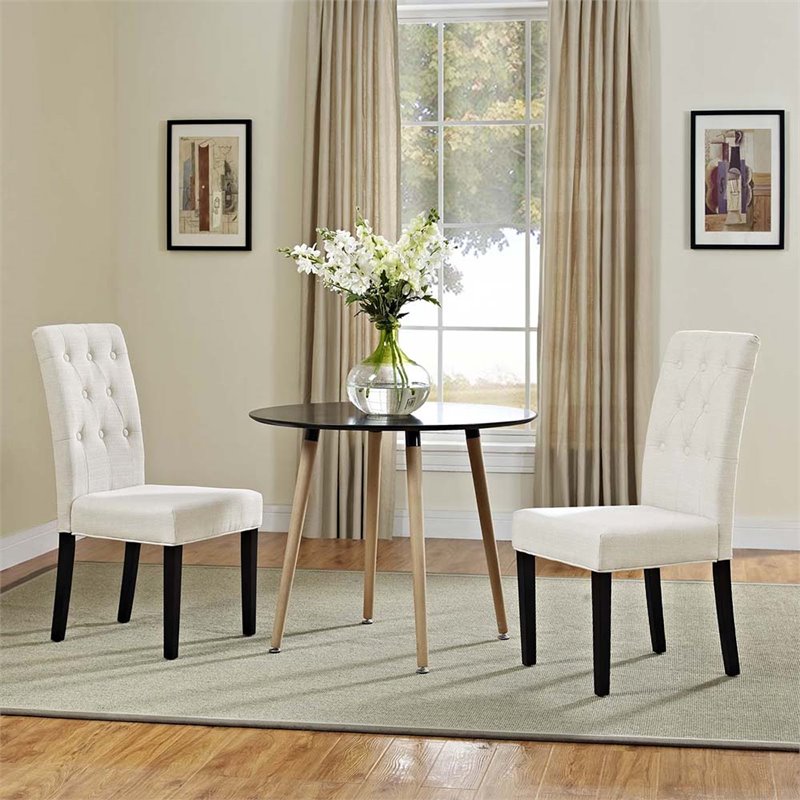 Hawthorne Collections Tufted Dining Side Chair in Beige (Set of 2)
