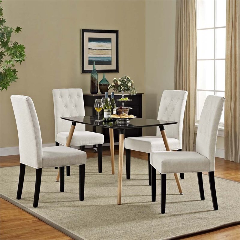 Hawthorne Collections Tufted Dining Side Chair in Beige (Set of 2)