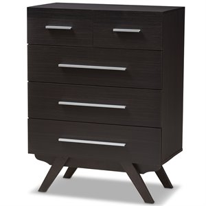 hawthorne collections 5 drawer mid century wooden chest in espresso