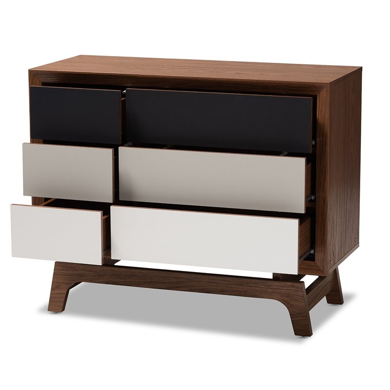 Hawthorne Collections Mid-Century 6-Drawer Wood Chest in Walnut/White