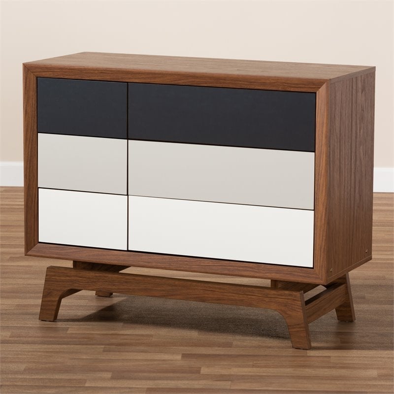 Hawthorne Collections Mid-Century 6-Drawer Wood Chest in Walnut/White