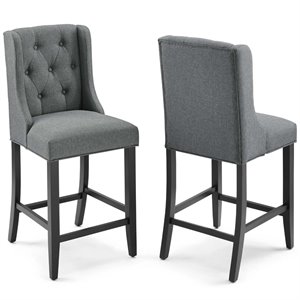 Hawthorne Collections 26.5&quot Fabric Tufted Counter Stool in Gray (Set of 2)
