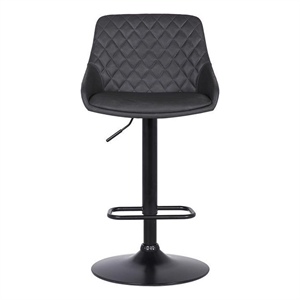 Hawthorne Collections Adjustable Faux Leather Tufted Bar Stool in Black and Gray