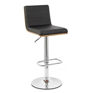 Hawthorne Collections Adjustable Faux Leather Upholstered Bar Stool in Black