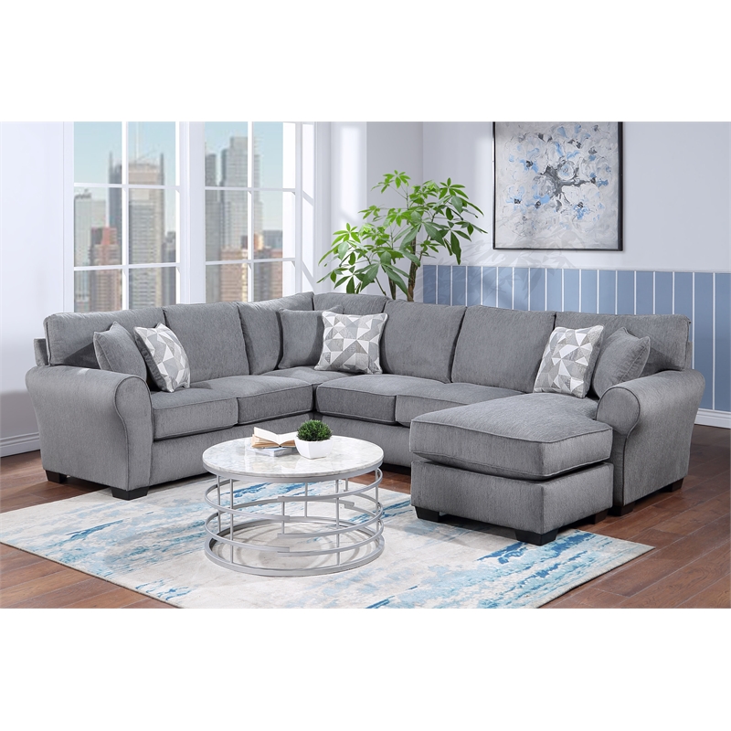 Hawthorne Collections Savannah Soft Chenille Reversible Fabric Sectional - Gray