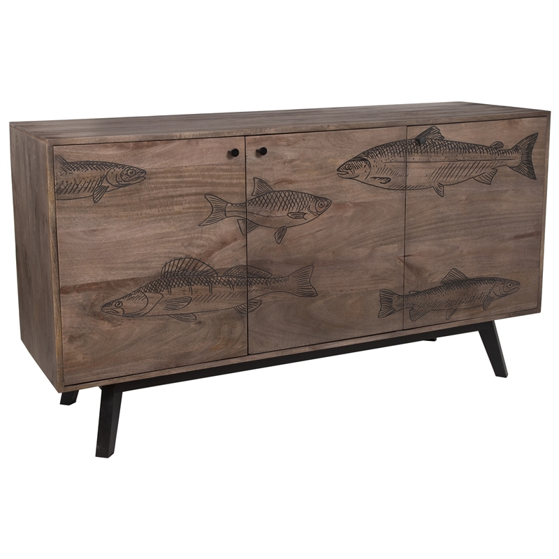 Hawthorne Collections Fish Solid Wood Sideboard - Gray