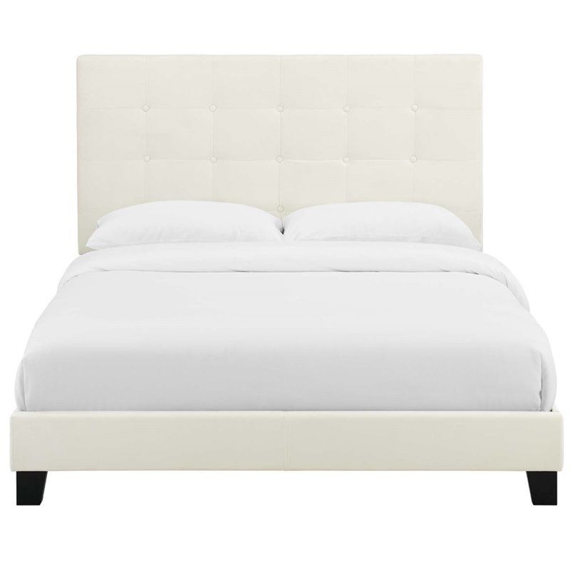 Hawthorne Collections Tufted Upholstered Velvet Twin Platform Bed in Ivory