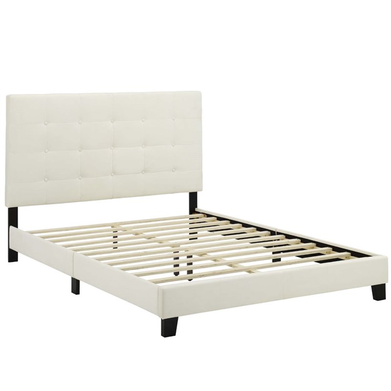 Hawthorne Collections Tufted Upholstered Velvet Full Platform Bed in Ivory