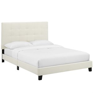 Hawthorne Collections Tufted Upholstered Velvet Full Platform Bed in Ivory