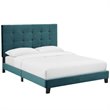 Hawthorne Collections Tufted Upholstered Velvet Queen Platform Bed in Sea Blue