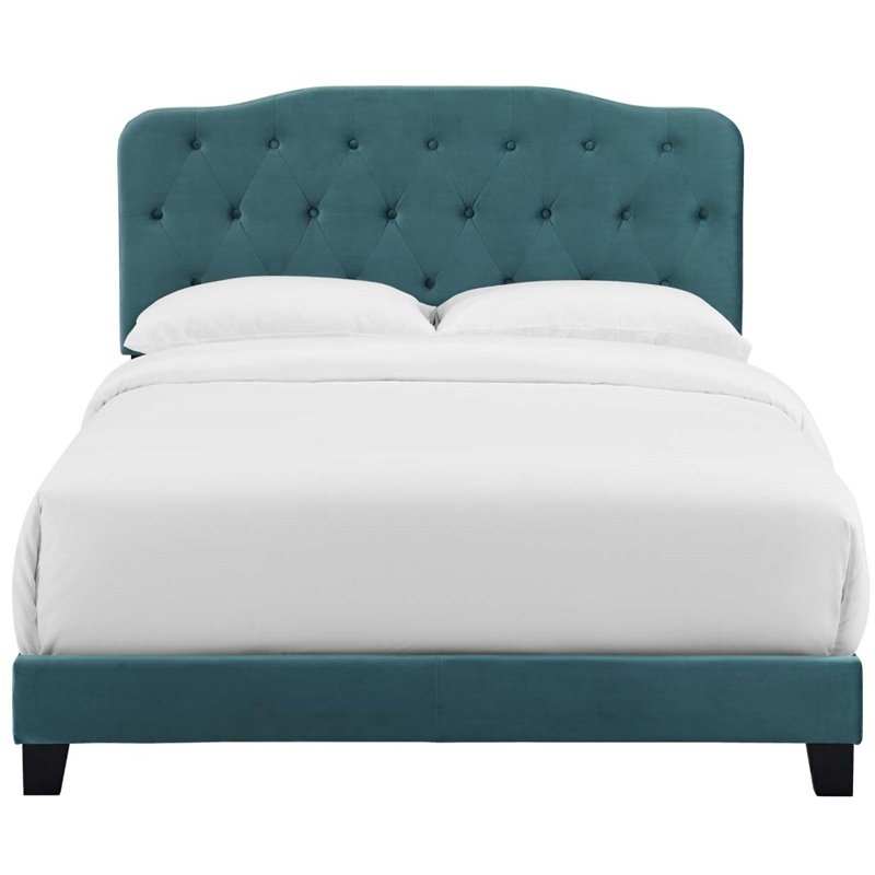Hawthorne Collections Velvet Twin Bed in Sea Blue