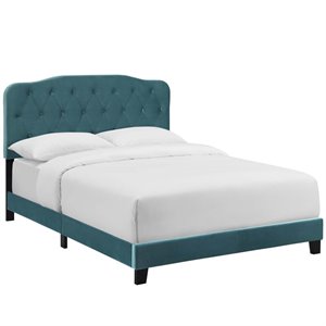 Hawthorne Collections Velvet Twin Bed in Sea Blue